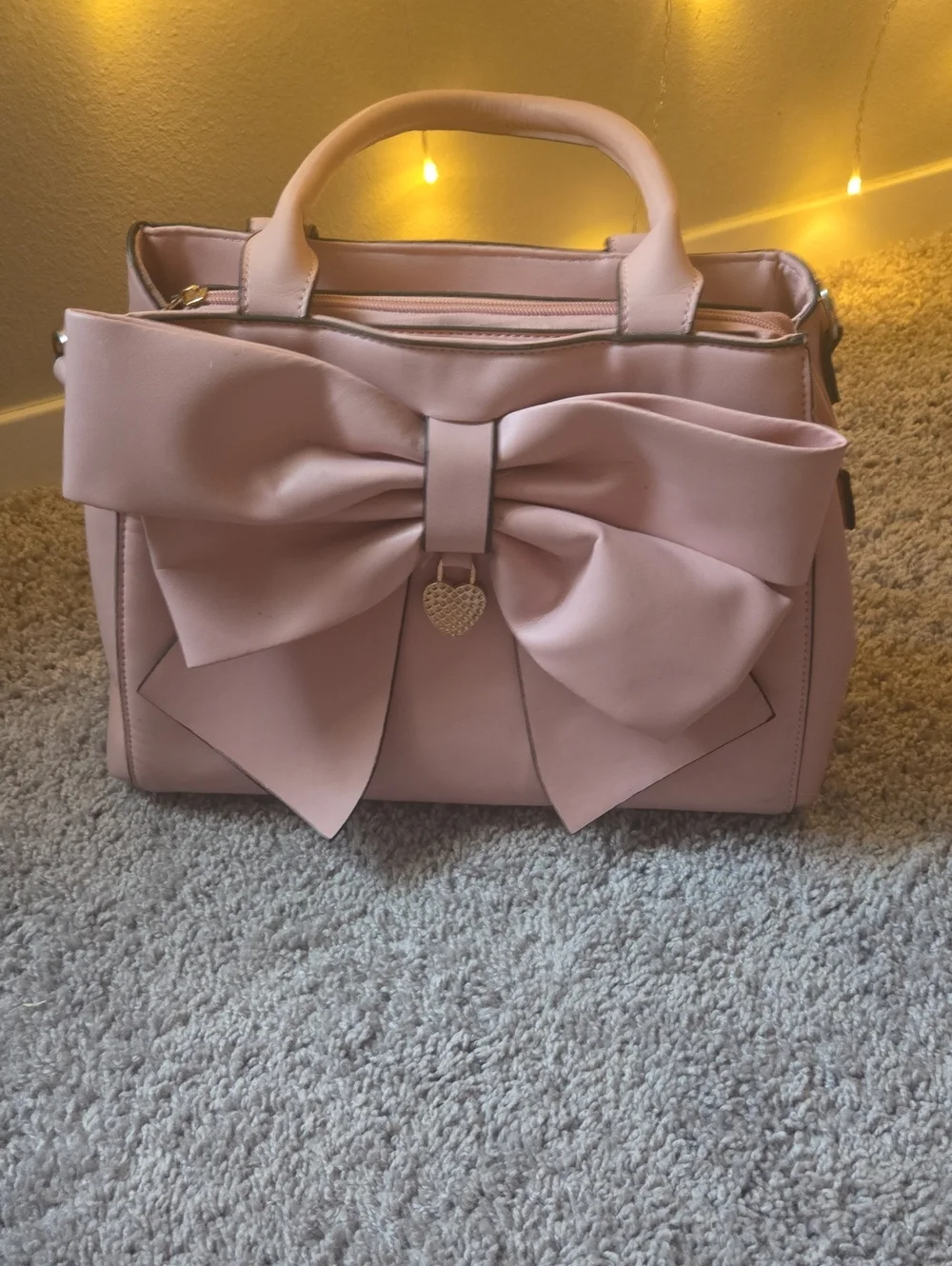 Pink Bow Accent Satchel Handbag